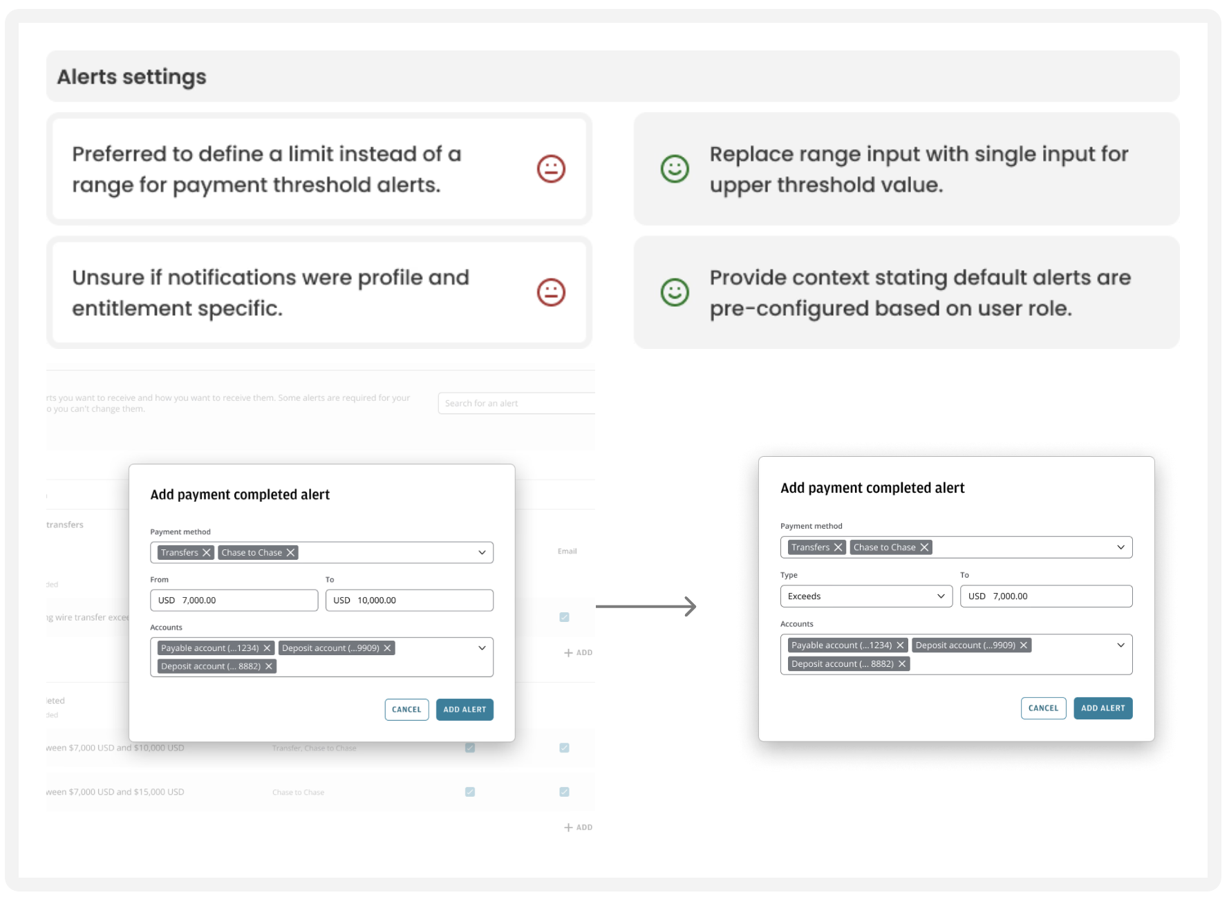 Alerts settings — usability feedback